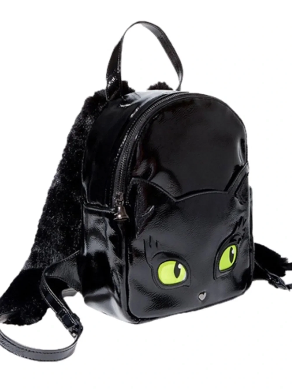 Betsey Johnson Black Glossy Meow In The Dark Cat Eyes Faux Fur Mini Backpack